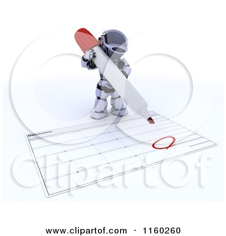Clipart of a 3d Robot Circling Christmas Day on a Calendar - Royalty Free CGI Illustration by KJ Pargeter