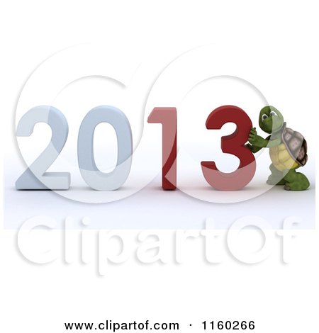 Clipart of a 3d Tortoise Pushing Together the Year 2013 - Royalty Free CGI Illustration by KJ Pargeter