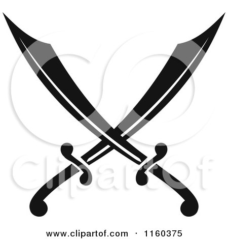 Clipart of Black and White Crossed Swords Version 2 - Royalty Free Vector Illustration by Vector Tradition SM
