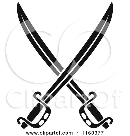 Clipart of Black and White Crossed Swords Version 4 - Royalty Free Vector Illustration by Vector Tradition SM