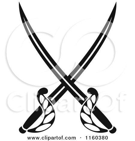 Clipart of Black and White Crossed Swords Version 7 - Royalty Free Vector Illustration by Vector Tradition SM