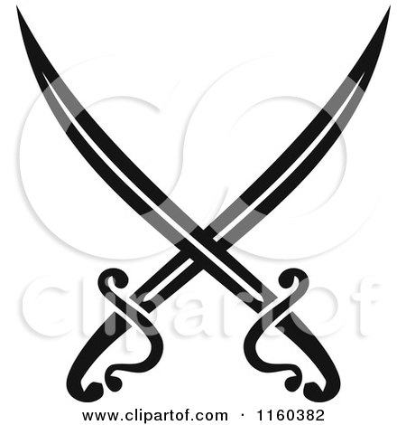 Clipart of Black and White Crossed Swords Version 9 - Royalty Free Vector Illustration by Vector Tradition SM