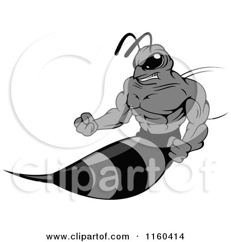 Clipart of a Grayscale Wasp Sticking out His Stinger - Royalty Free Vector Illustration by Vector Tradition SM