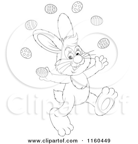 Cartoon of an Outlined Easter Bunny Juggling Eggs - Royalty Free Vector Clipart by Alex Bannykh
