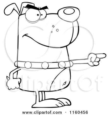Cartoon of an Outlined Angry Dog Standing and Pointing - Royalty Free Vector Clipart by Hit Toon