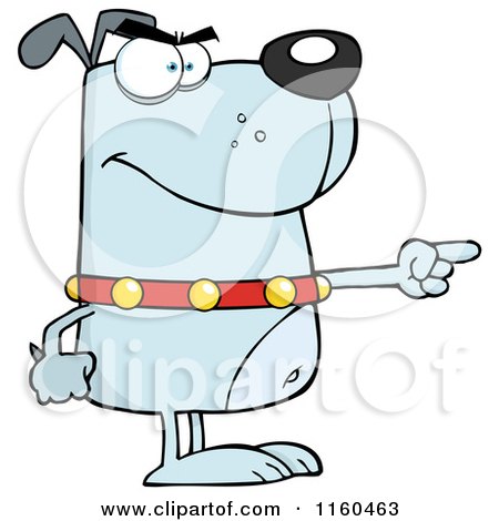 Cartoon of an Angry Blue Dog Standing and Pointing - Royalty Free Vector Clipart by Hit Toon