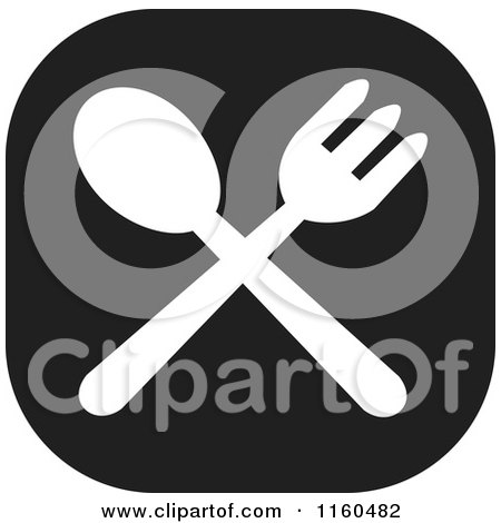 Clipart of a Black and White Fork and Spoon Icon - Royalty Free Vector Illustration by Johnny Sajem