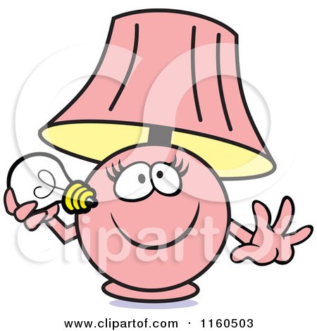Cartoon of a Pink Lamp Mascot Holding a Light Bulb - Royalty Free Vector Clipart by Johnny Sajem