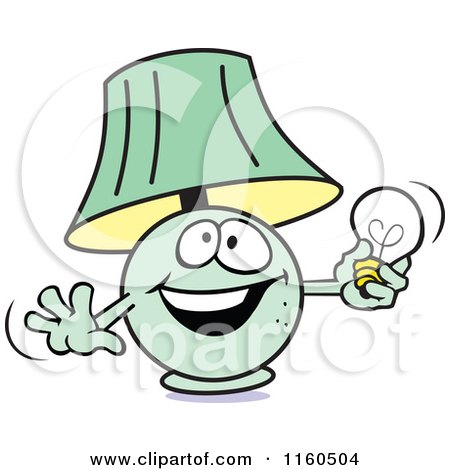 Cartoon of a Green Lamp Mascot Holding a Light Bulb - Royalty Free Vector Clipart by Johnny Sajem