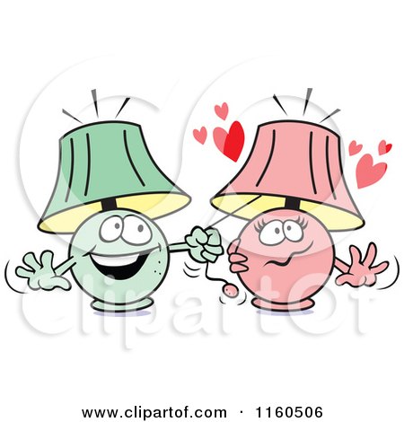 Cartoon of a Green Lamp Mascot Pulling on a Pink Lamps String You Turn Me on - Royalty Free Vector Clipart by Johnny Sajem