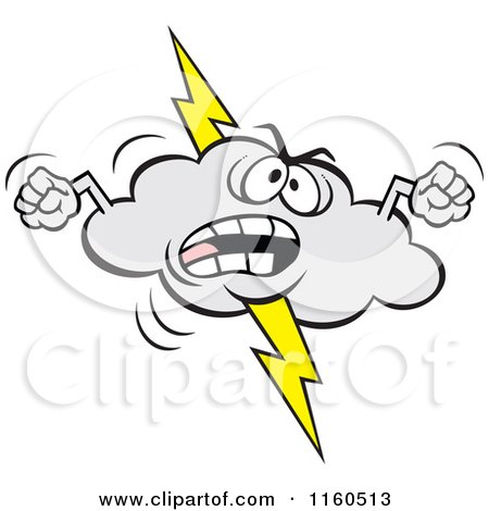 Cartoon of an Angry Lightning Storm Cloud Mascot Waving Fists - Royalty Free Vector Clipart by Johnny Sajem