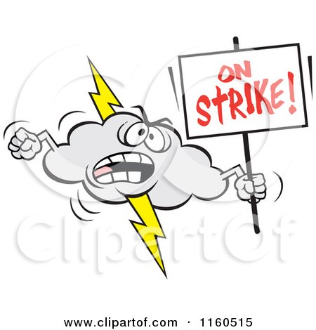 Cartoon of a Lightning Cloud Mascot Holding an on Strike Sign - Royalty Free Vector Clipart by Johnny Sajem