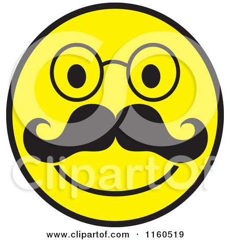 Cartoon of a Happy Emoticon Smiley with a Mustache - Royalty Free Vector Clipart by Johnny Sajem