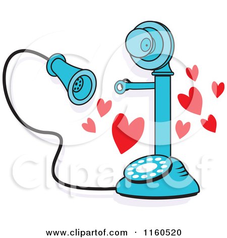 Cartoon of a Blue Candlestick Phone with Hearts I Just Called to Say I Love You - Royalty Free Vector Clipart by Johnny Sajem