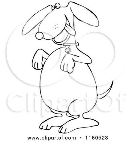 Cartoon of an Outlined Begging Dog - Royalty Free Vector Clipart by djart