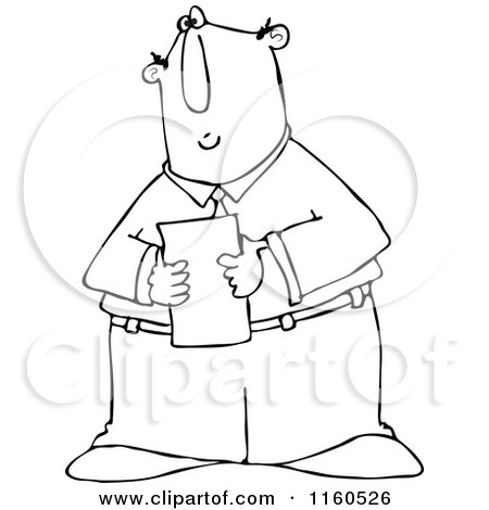 Cartoon of an Outlined Businessman Reading a Memo - Royalty Free Vector Clipart by djart