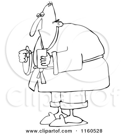 Cartoon of an Outlined Sick Man Taking a Pill - Royalty Free Vector Clipart by djart