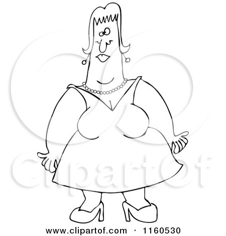 Cartoon of an Outlined Woman with Fat Arms, Wearing a Dress - Royalty Free Vector Clipart by djart