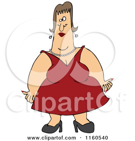 Cartoon of a Woman with Fat Arms, Wearing a Red Dress - Royalty Free Vector Clipart by djart