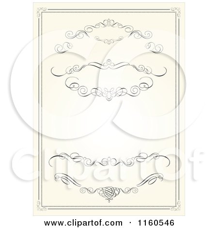 Clipart of a Beige Vintage Wedding Invitation with Swirls - Royalty Free Vector Illustration by BestVector