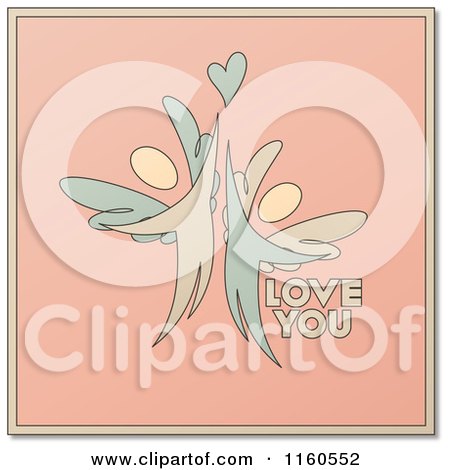 Clipart of Two Angels and Hearts with Love You Text - Royalty Free Vector Illustration by elena