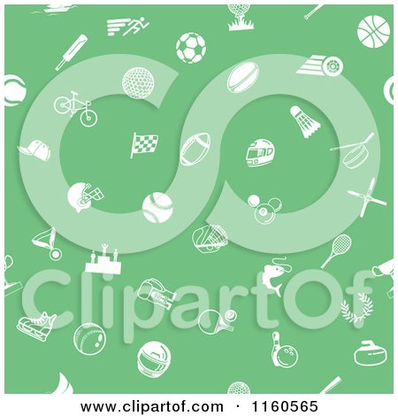 Clipart of a Seamless Green Background with White Sports Icons - Royalty Free Vector Illustration by AtStockIllustration