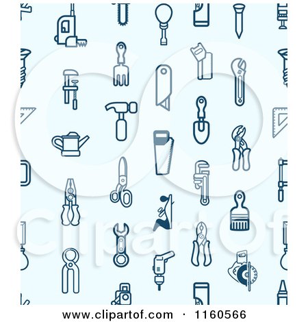 Clipart of a Seamless Blue Background with Tool Icons - Royalty Free Vector Illustration by AtStockIllustration