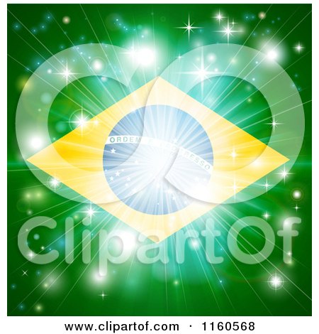 Clipart of a Firework Burst over a Brazil Flag - Royalty Free Vector Illustration by AtStockIllustration
