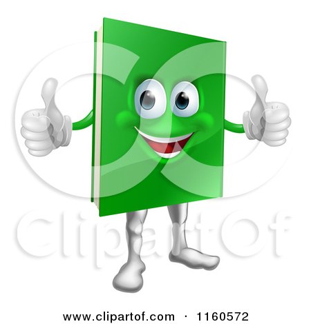 Cartoon of a Pleased Green Book Mascot Holding Two Thumbs up - Royalty Free Vector Clipart by AtStockIllustration