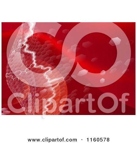 Clipart of a Red Abstract Background of Hexagons and Lightning - Royalty Free Vector Illustration by AtStockIllustration