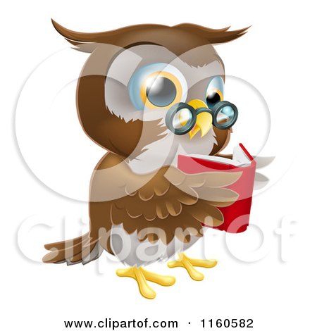 Cartoon of a Wise Owl Reading a Book - Royalty Free Vector Clipart by AtStockIllustration