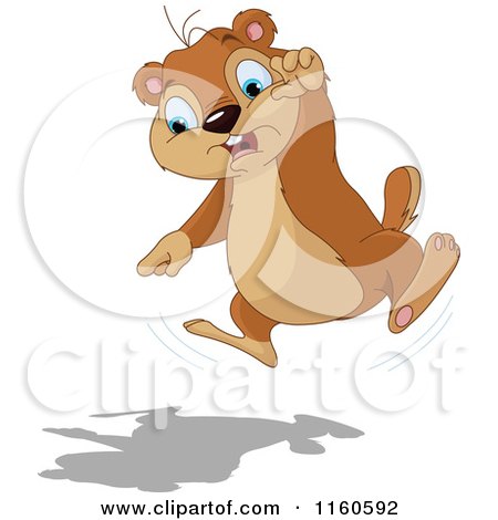 Cartoon of a Cute Groundhog Jumping and Pointing at Its Shadow - Royalty Free Vector Clipart by Pushkin