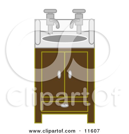 Bathroom Sink and Cabinet With Two Faucets Clipart Illustration by AtStockIllustration