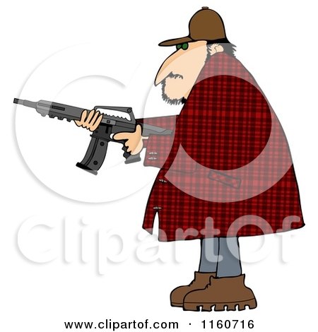 Cartoon of a Man in a Plaid Jacket, Holding a Semi Automatic Assault Rifle with a Clip - Royalty Free Clipart by djart