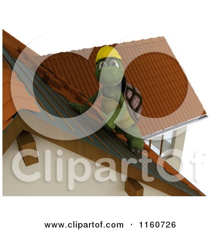 Clipart of a 3d Tortoise Roofer Contractor Working on Shingles - Royalty Free CGI Illustration by KJ Pargeter