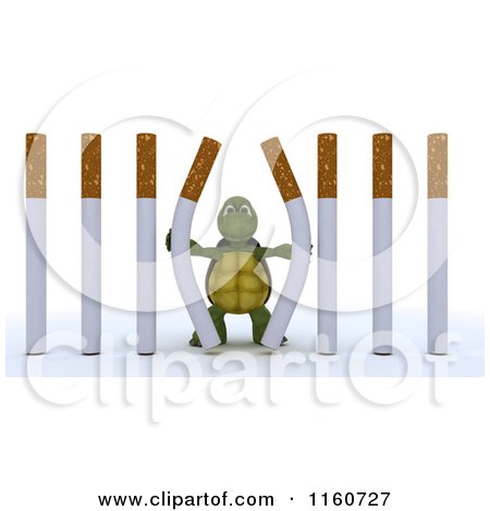 Clipart of a 3d Tortoise Pushing Apart Cigarette Prison Bars - Royalty Free CGI Illustration by KJ Pargeter