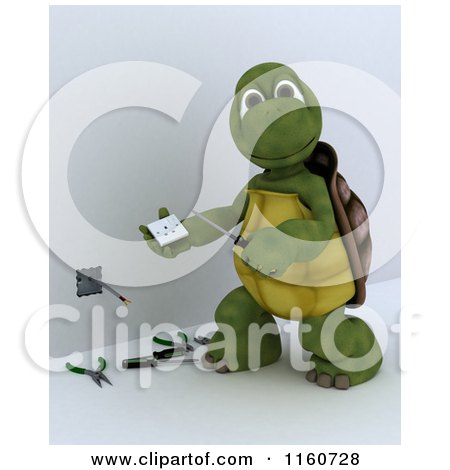 Clipart of a 3d Tortoise Electrician Working on a Socket - Royalty Free CGI Illustration by KJ Pargeter