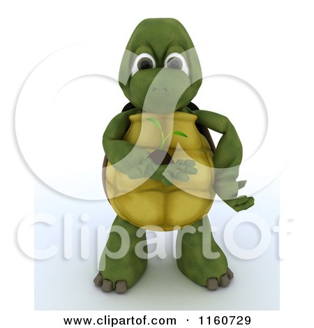 Clipart of a 3d Tortoise Holding a Seedling Plant - Royalty Free CGI Illustration by KJ Pargeter