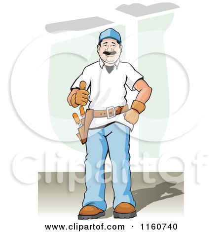 Cartoon of a Happy Construction Worker Holding a Thumb up - Royalty Free Vector Clipart by David Rey