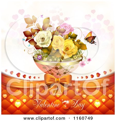 Clipart of a Valentines Day Background with Roses Butterflies and Hearts - Royalty Free Vector Illustration by merlinul