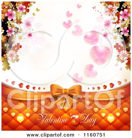 Clipart of a Valentines Day Background with Text a Bow Hearts and Blossoms - Royalty Free Vector Illustration by merlinul