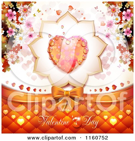 Clipart of a Valentines Day Background with a Dewy Heart and Blossoms - Royalty Free Vector Illustration by merlinul