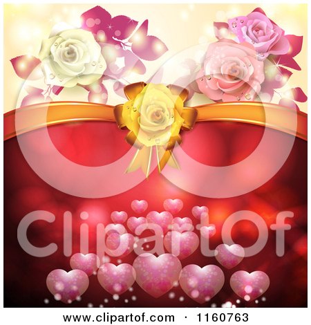 Clipart of a Valentines Day or Wedding Background with Roses and Hearts 5 - Royalty Free Vector Illustration by merlinul