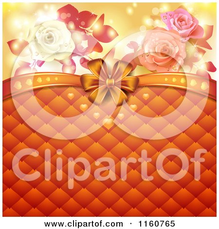 Clipart of a Valentines Day or Wedding Background with Roses Hearts and Padding with a Bow - Royalty Free Vector Illustration by merlinul