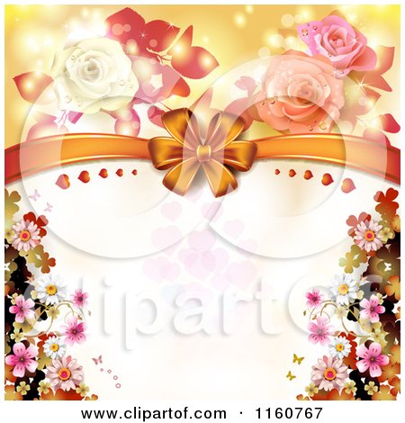 Clipart of a Valentines Day or Wedding Background with Roses and Hearts 11 - Royalty Free Vector Illustration by merlinul