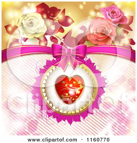 Clipart of a Valentines Day or Wedding Background with Roses and Hearts 8 - Royalty Free Vector Illustration by merlinul