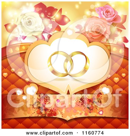 Clipart of a Wedding Background with Wedding Rings Roses Butterflies and Hearts - Royalty Free Vector Illustration by merlinul