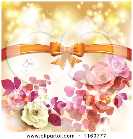 Clipart of a Valentines Day or Wedding Background with Roses and Hearts 2 - Royalty Free Vector Illustration by merlinul