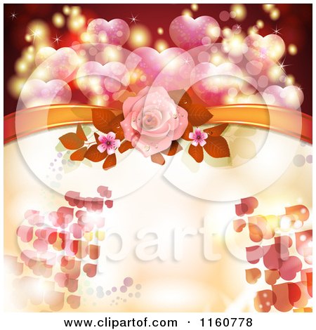 Clipart of a Valentines Day or Wedding Background with Roses and Hearts - Royalty Free Vector Illustration by merlinul