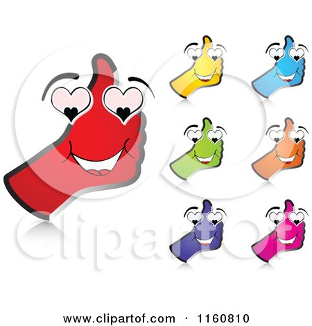 Clipart of Colorful Thumb up Hands with Heart Eyes - Royalty Free Vector Illustration by Andrei Marincas